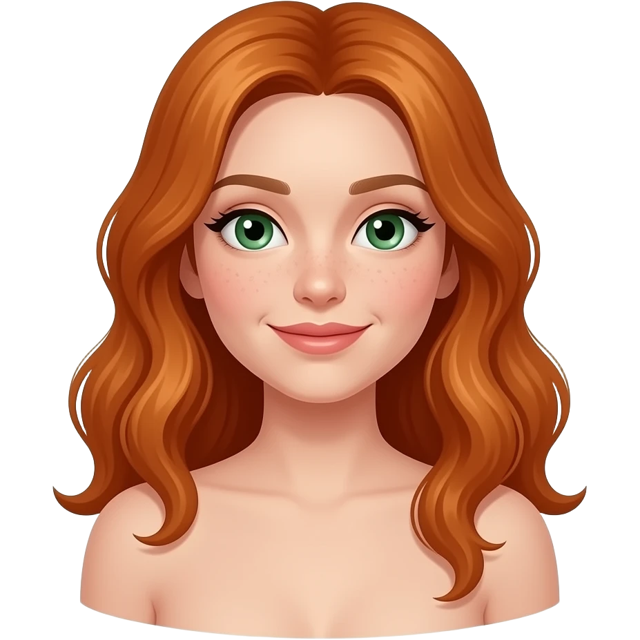 Full naked woman body and has long ginger hair dimples and green eyes emoji