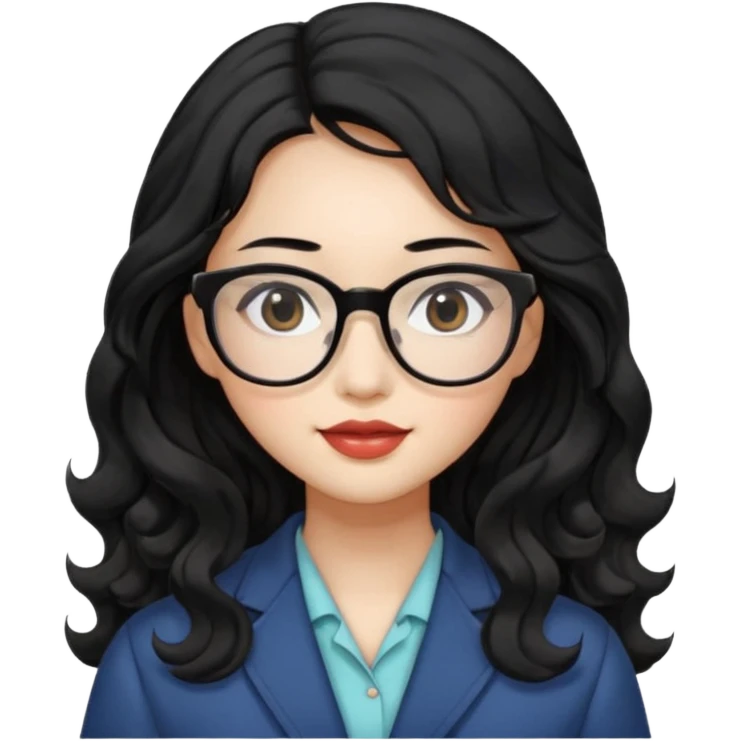 Beautiful girl,Black hair,wavy hair，long hair,Black eyes,Chinese, square glasses emoji