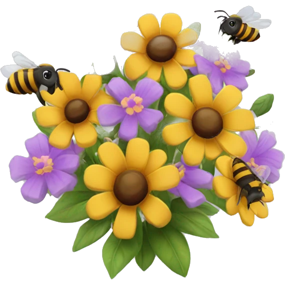 bouquet of flowers with bees flying around it emoji
