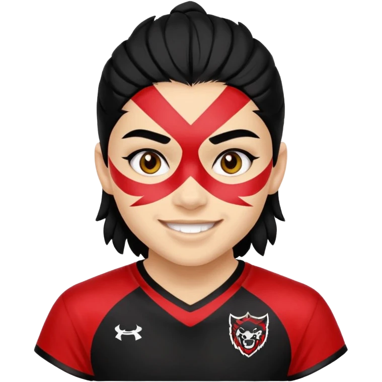 A black hair teen supporter with bold full-face paint, smiling with fierce team spirit. blonde hair emoji