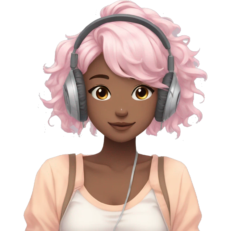 Gorgeous pastel anime girl with blushing face and hair garnitures and pretty hair and headphones aesthetic trending style emoji