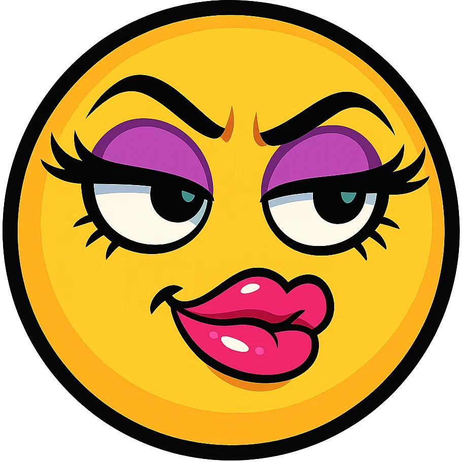 classic round yellow emoji face, bratty mean girl expression, thick lashes, glossy lips, side-eye smirk, dramatic eye makeup, sassy attitude, cartoon style, no body emoji