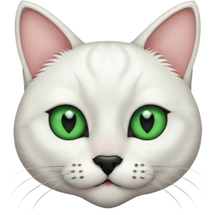 Haz una gata de ojos verdes la cara blanca con mancha negra en las orejas que agarra parte de la frente del lado der pero del iz va desde el ojo hasta la oreja la mancha, tiene la nariz negra en forma de corazón y todo lo que sobra de la cara, barbilla la nariz arriba y el lado de bigotes es blanca emoji