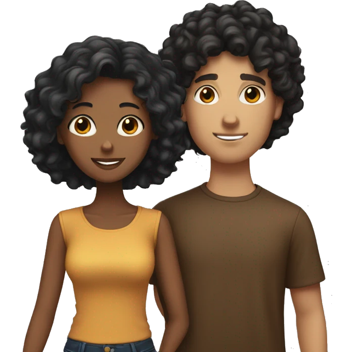 A couple . White boy with black hair and brown girl with curly brown hair  emoji