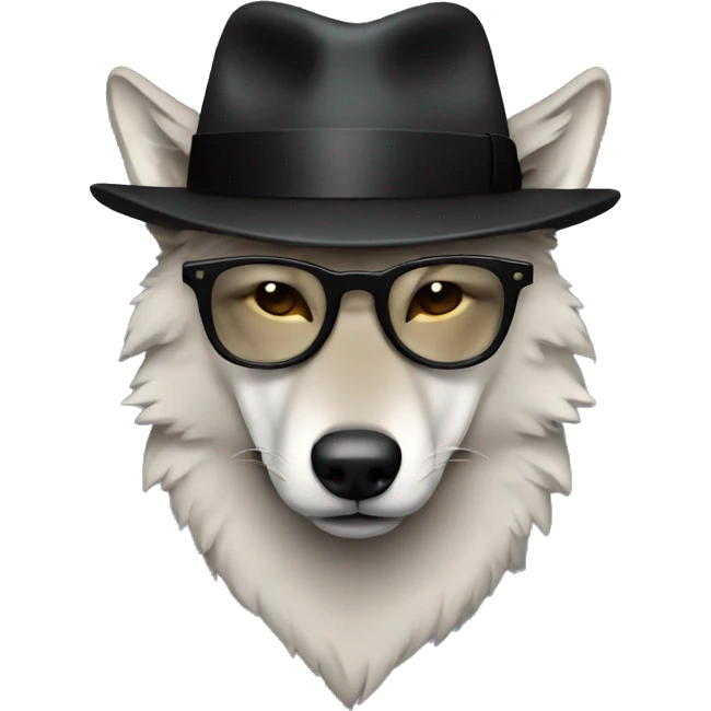 lonely wolf with rounded glasses and black fedora hat emoji