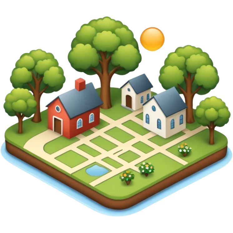 An icon featuring a local map, and regional landmarks, symbolizing local gardening. The design includes a tree, and 1 building, representing the unique geography and culture of a specific area. Transparent background highlights the exploration of local history and environment. emoji