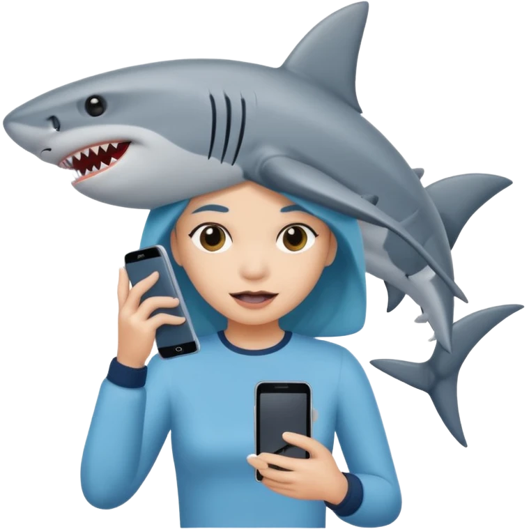 A girl as a shark with a phone in hand  emoji