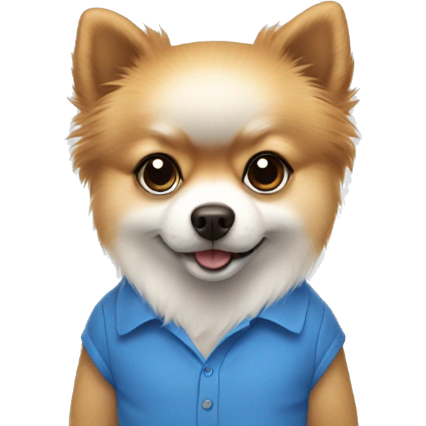 pomeranian crème/white wearing a blue shirt  emoji