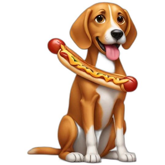 dog eating a hotdog whilst sitting on a different dog emoji