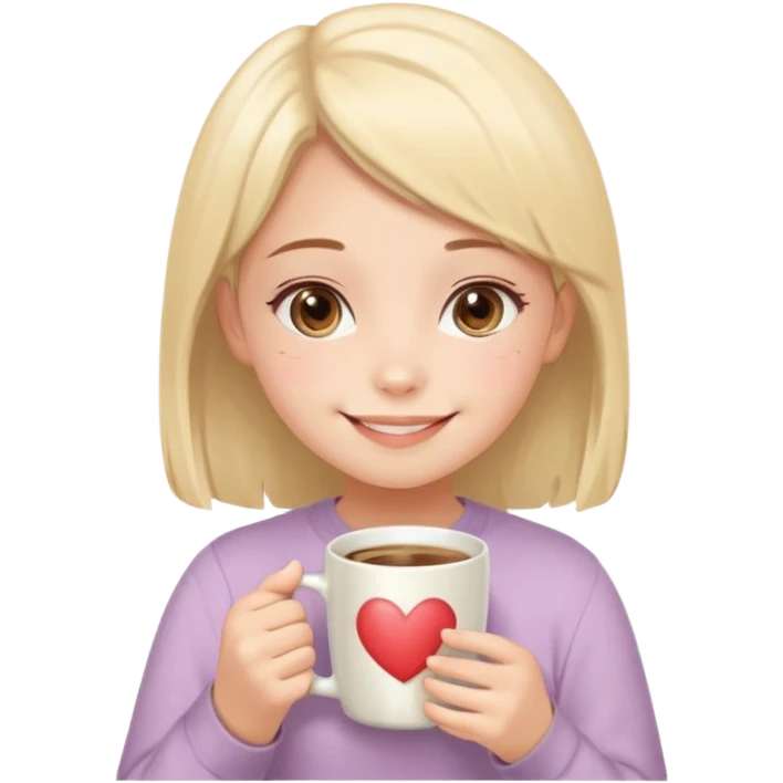 Cute girl smiling with gratitude, holding a glass mug of Nescafe, saying “Teşekkür ederim”, warm cozy home background, soft pastel colors, kawaii style, heart details, WhatsApp sticker style, transparent background emoji