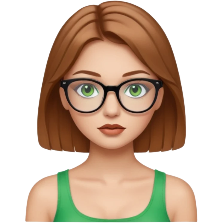 Yeşil gözlü,Hafif kahverengi saçlı, beyaz tenli, gözlüklü, crop giyinen ,baya dolgun dudaklı gloss sürmüş,makyajlı bir kız emoji