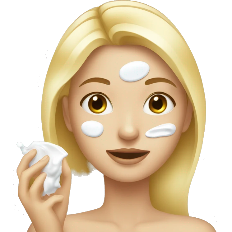 blonde girl applying cream on her face emoji