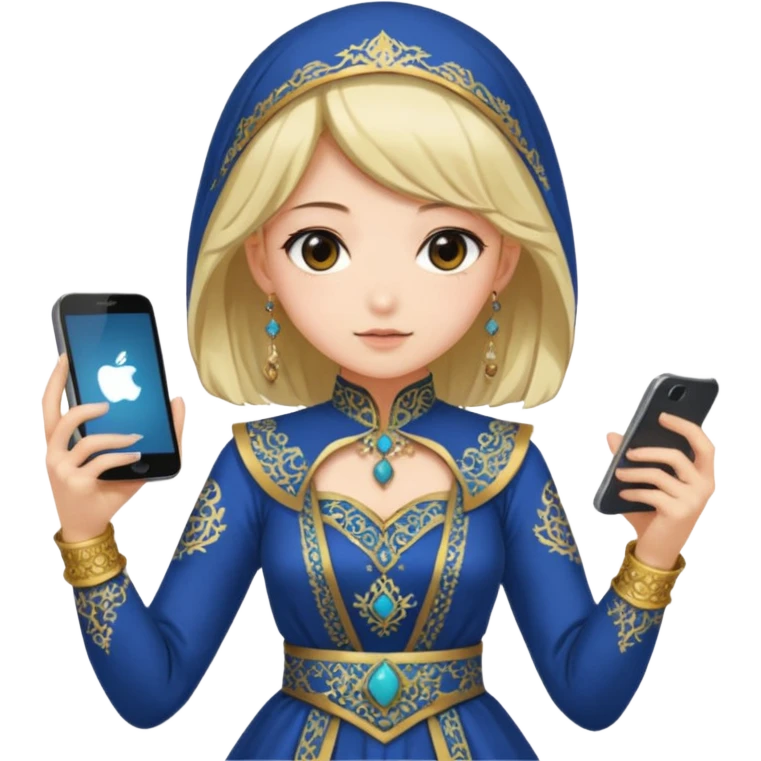 anime girl with persion crawl custome dress and smartphone emoji
