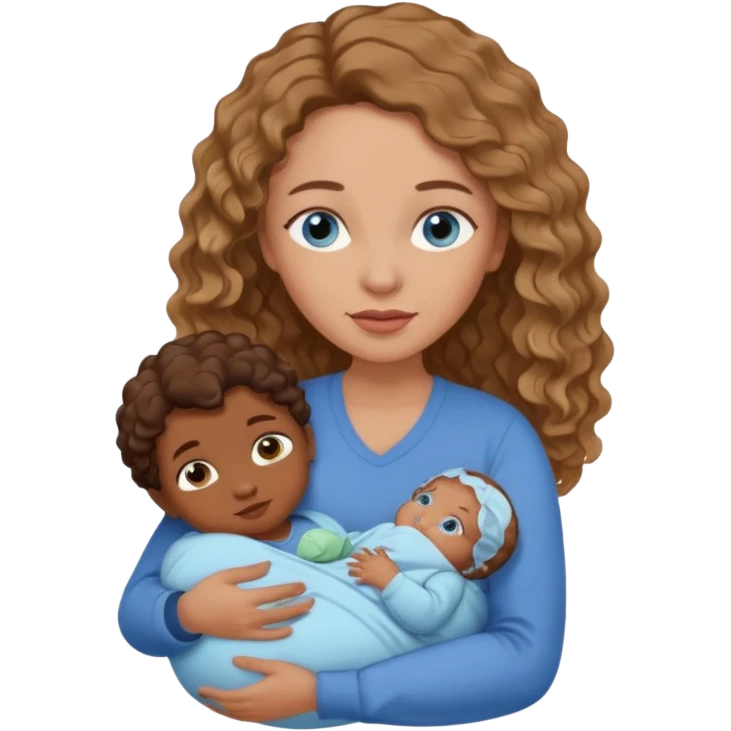 Mom with blue eyes and wavy hair carting brown skinned newborn baby emoji