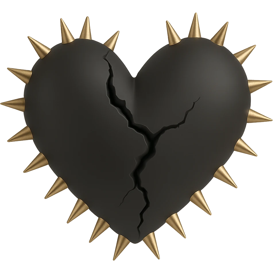 Make the 3D goth black heart with metallic spikes appear cracked or broken, keeping it dark and elegant. emoji