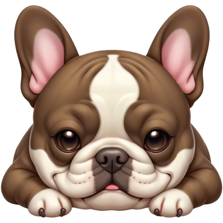 Cinematic Meme-Worthy Chubby Sleeping Brindle French Bulldog Portrait Emoji, Head resting peacefully with a contented smile, showcasing a delightfully chubby build and a luxuriously soft brindle coat with subtle fawn highlights, eyes shut in a serene nap, Simplified yet hilariously adorable features, highly detailed, glowing with a soft, drowsy light, high shine, relaxed and utterly lovable, stylized with an air of playful laziness, bright and heartwarming, soft glowing outline, capturing the essence of a comically sleepy companion, so meme-worthy it feels like it could instantly become the next viral sensation of adorable slumber! emoji