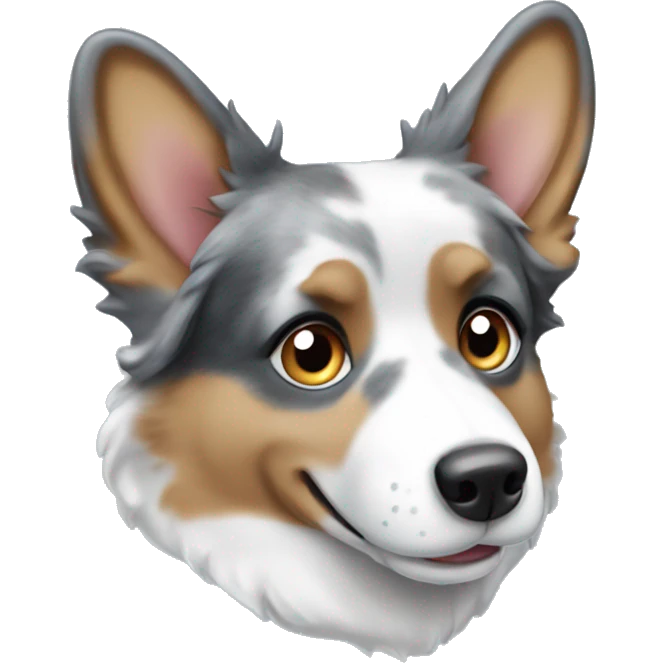 Blue Merle corgi with a blue eye emoji