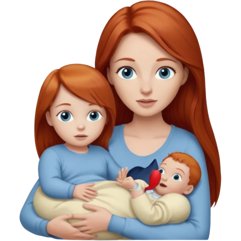 A red head with long straight hair, she has blue eyes with big boobs and a baby boy emoji