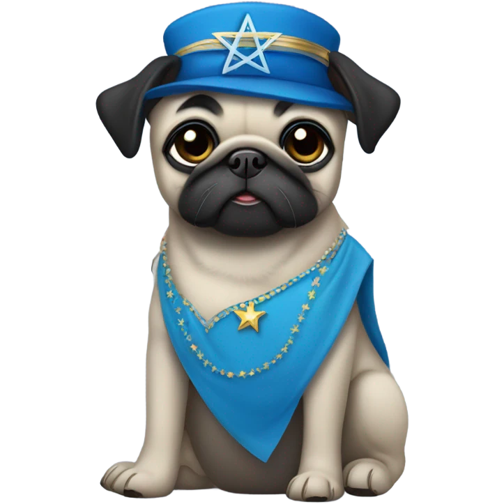 Black pug in a blue dress with a Jewish star on the dress emoji