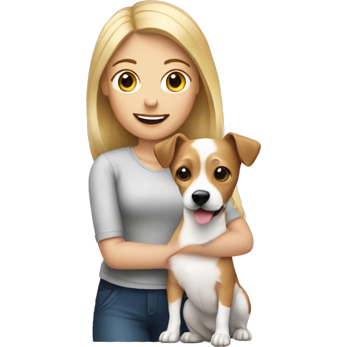 Blonde woman holding a Jack Russell  emoji
