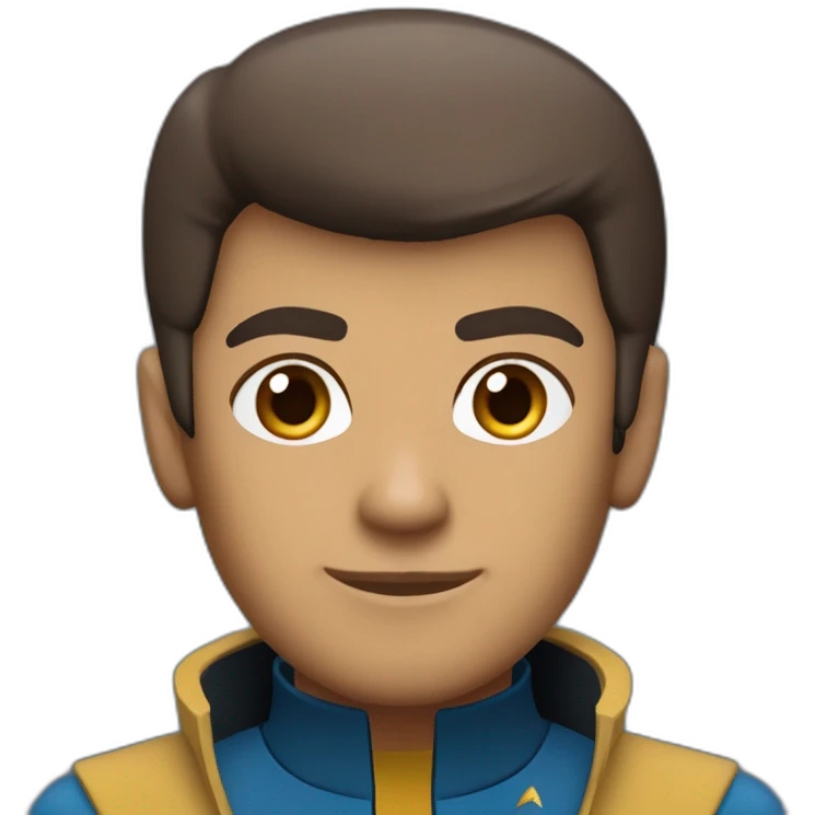 Sri Lankan Spock from Star Trek, chocolate brown skin, short spiky hair, pointy ears, blue jacket emoji