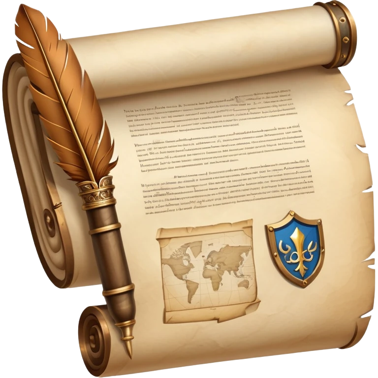 An icon featuring an ancient scroll, a quill, and a historical artifact like a shield or coin. The design includes a backdrop of old maps and timelines, symbolizing the study of past events and civilizations. Transparent background highlights the exploration of history. emoji