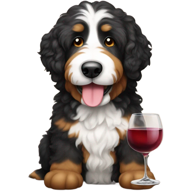 Bernedoodle drinking wine ￼ emoji