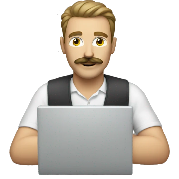 white man with moustache working at a laptop emoji