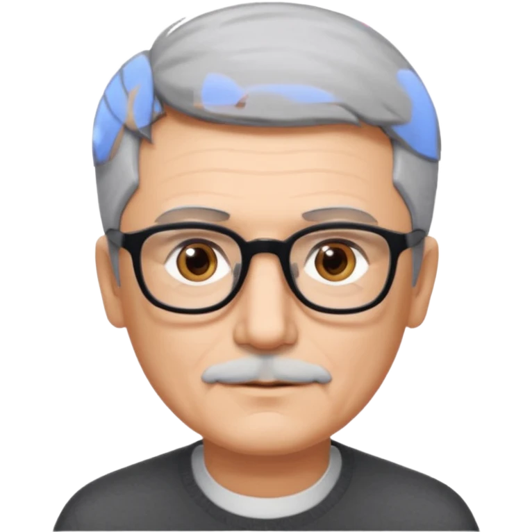 man 60 short grey hair, brown eyes small black rectangle glasses, no beard and no mustache emoji