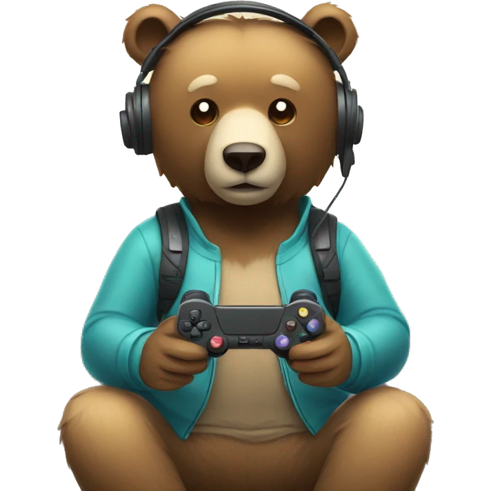 Bear wearing a headset playing video games emoji