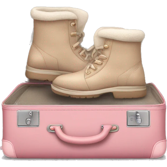 Opened rosa suitcase Gilles with Uggs, beige and rosa pullovers emoji