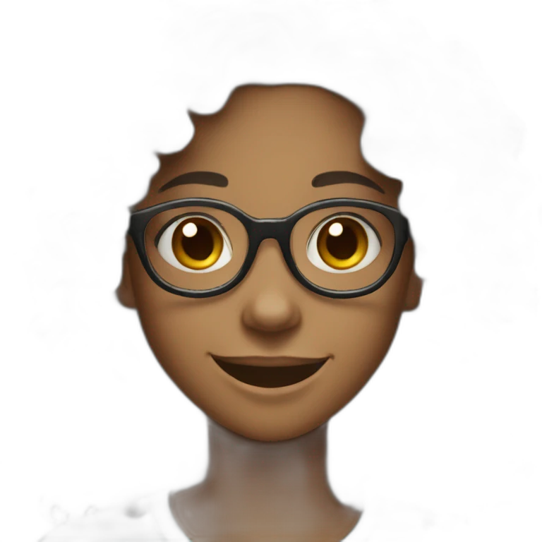 smiling black teenager girl with long black curly hair and round glasses emoji
