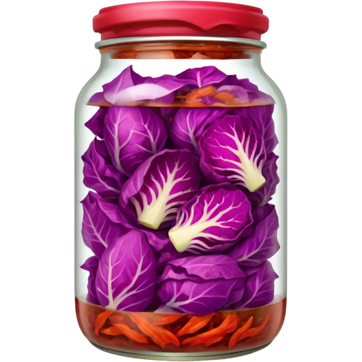 transparent jar filled with red kimchi cabbage pieces emoji