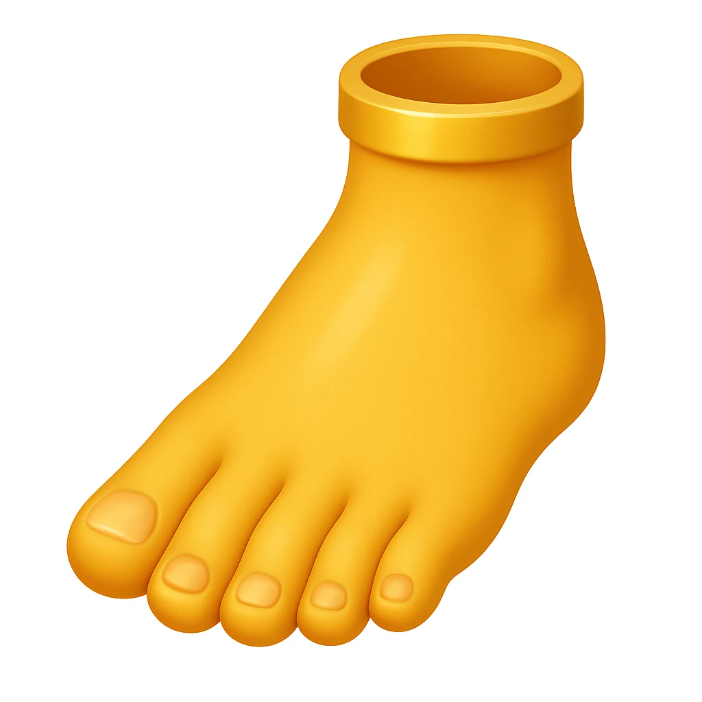 Make the foot emoji closer to the reference image in iOS emoji style. Match the same shape, color, and details with a smooth and shiny classic emoji look. Add a subtle highlight. emoji