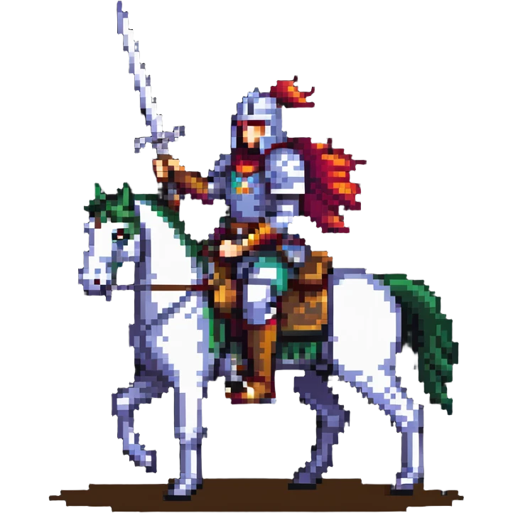 retro fantasy warrior riding a horse with sword raised emoji
