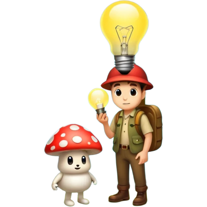 forest character with glowing lightbulb mushroom idea moment emoji