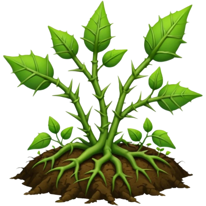 green vines with thorns sprouting from the ground, 3D, extremely detailed, natural elements emoji