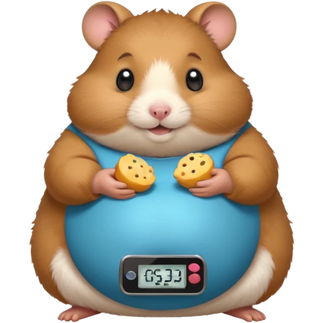 fat hamster holding pregnant belly smiling holding a tiny food scale emoji