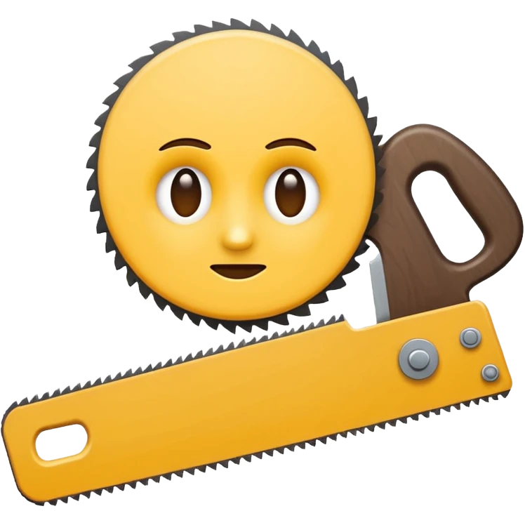 Combine the concept of indecision and a woodworking hand saw. The emoji should clearly show hesitation or uncertainty (e.g. a confused facial expression, or a split decision gesture) integrated with a classic wood saw. Simple, clean emoji style, bold shapes, minimal details emoji