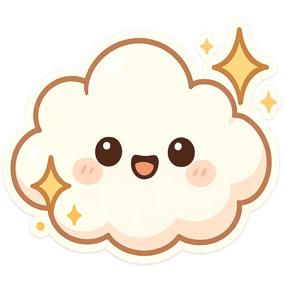 chibi sticker-style cloud with sparkles, cute and exaggerated emoji