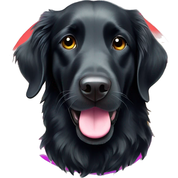 Black Flat coated retriever with rainbow bandana emoji