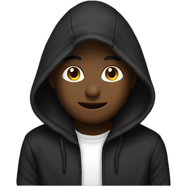 “Black hoodie emoji, minimalist style, simple design with a hood, long sleeves, and no logos or patterns, transparent background.” emoji