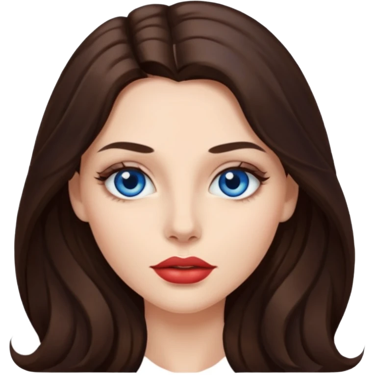 Woman with long brunette hair dark blue eyes and full lips emoji