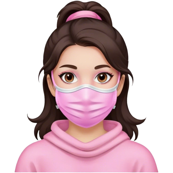 brunnete girl with pink face mask emoji