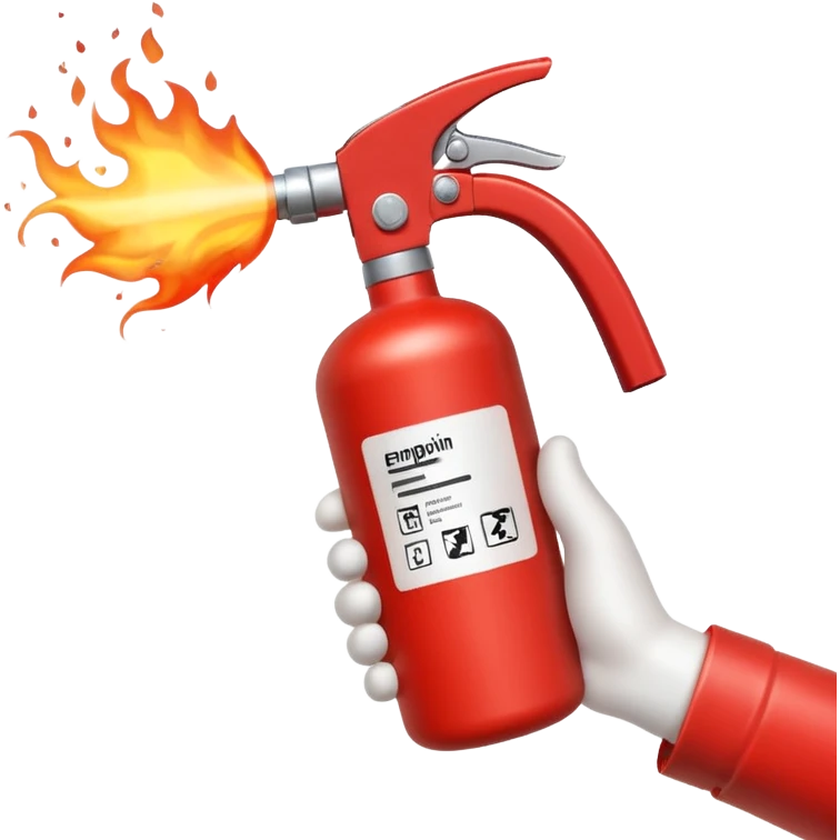 A hand holding Fire extinguisher and extinguishing the fire, no man emoji
