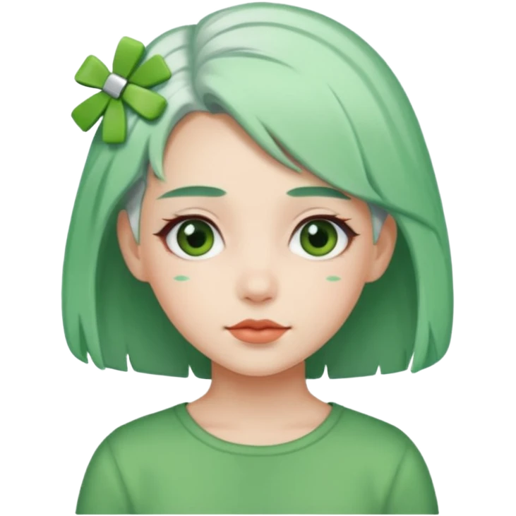 girl with white  green hair clip emoji