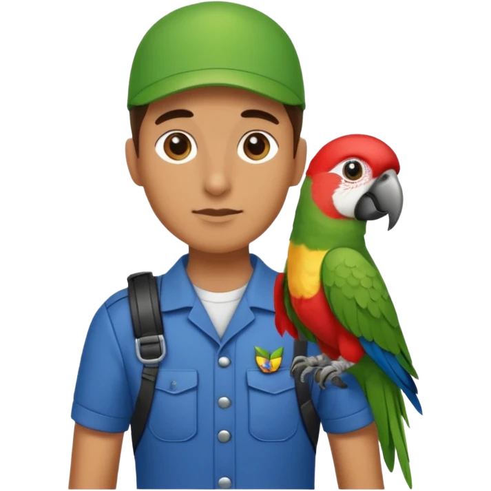 Walker + parrot on shoulder, Pet Walkers. emoji