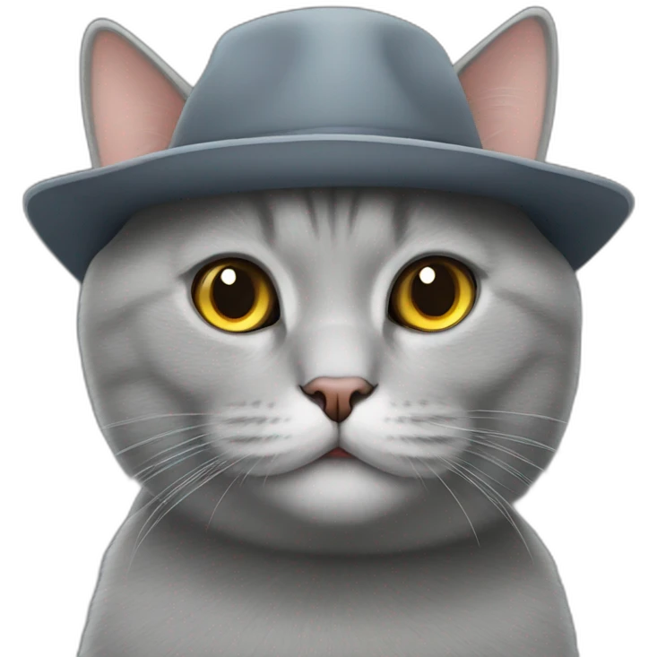 Grey British short cat wearing a hat emoji
