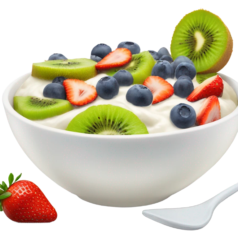 A bowl of yogurt with fruit  emoji