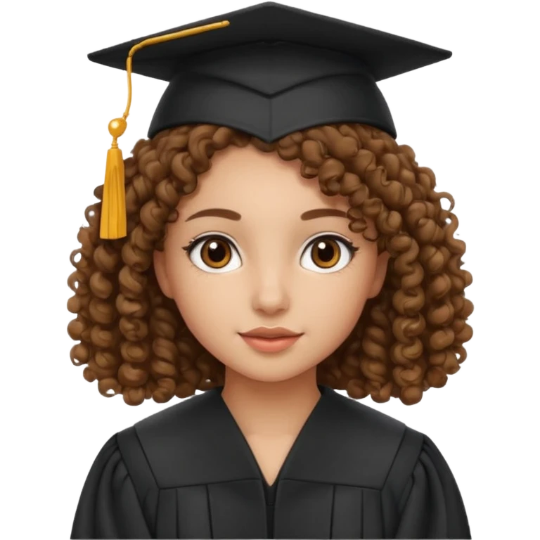 Menina de cabelo cacheado olhos castanho com roupa de formatura emoji